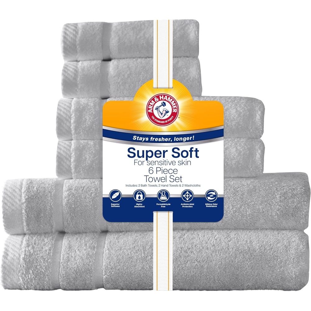 image:imageArm amp Hammer Super Soft Bath Towel Set 6 Piece Light Grey