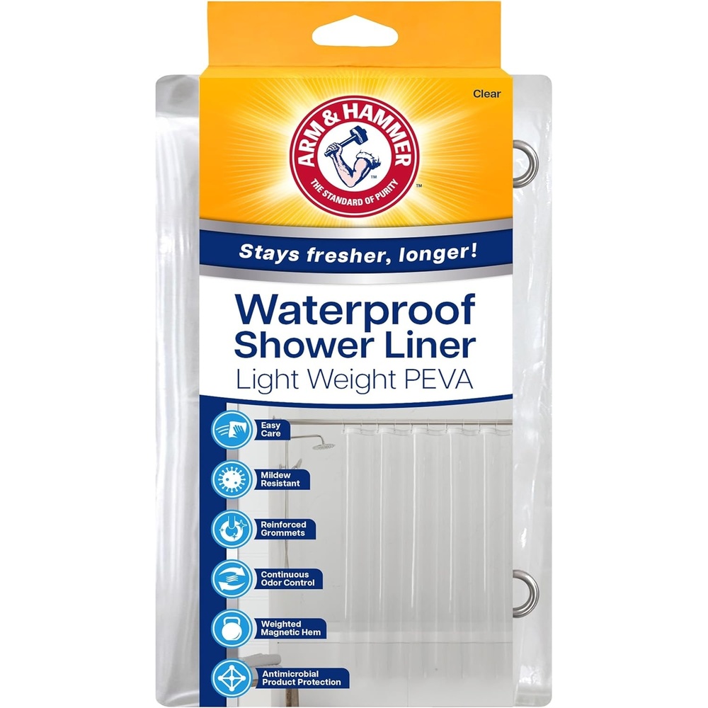 image:imageArm amp Hammer Waterproof Quick Drying Shower Liner Lightweight Design 70 x 72 ClearClear