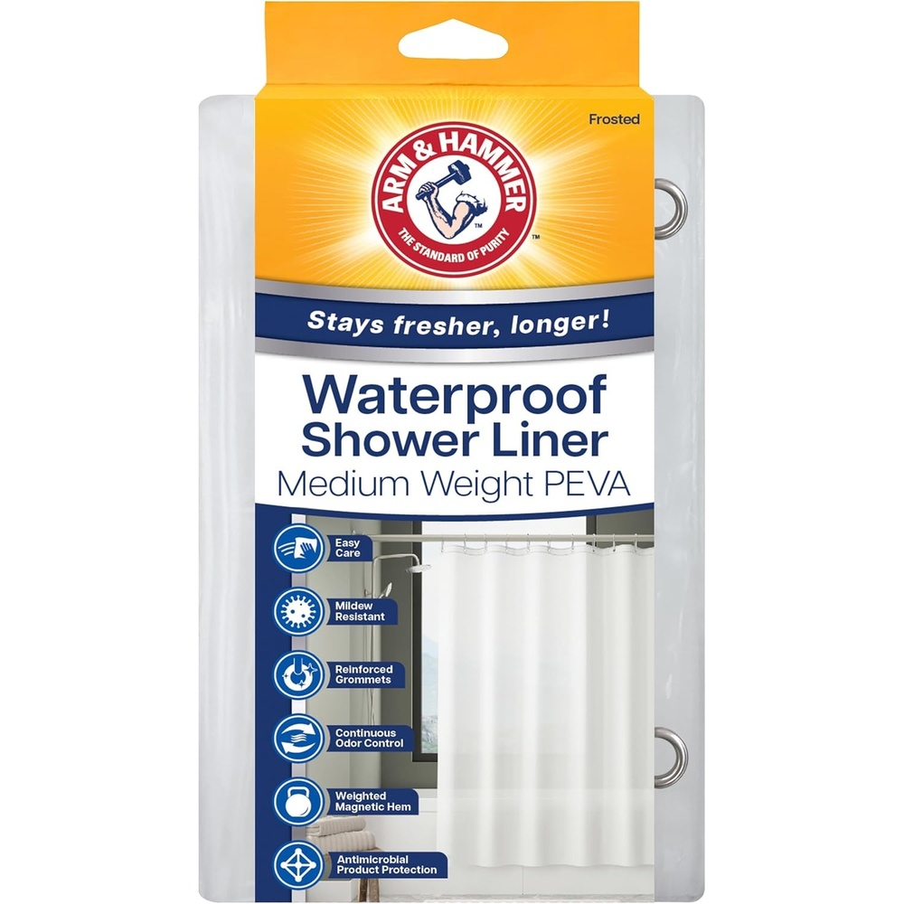image:imageArm amp Hammer Waterproof Quick Drying Shower Liner Medium Weight Design 70 x 72 FrostedFrosted
