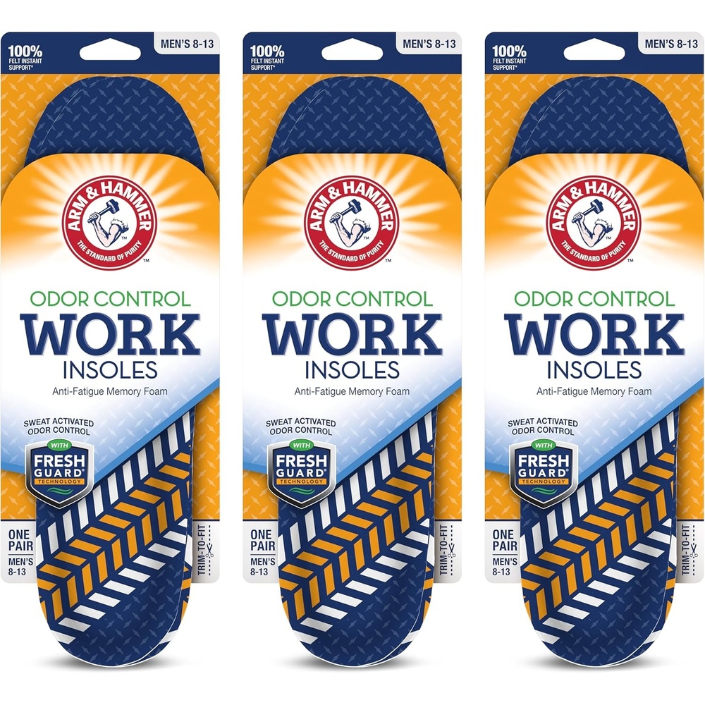 image:imageArm amp Hammer Work Insoles for Men and Women Boot Inserts for Work Boots Boot Insoles for Work Work Boot Insoles for Men and Women Pair of AntiFatigue Arch Support Memory Foam Insoles 3 Pack3