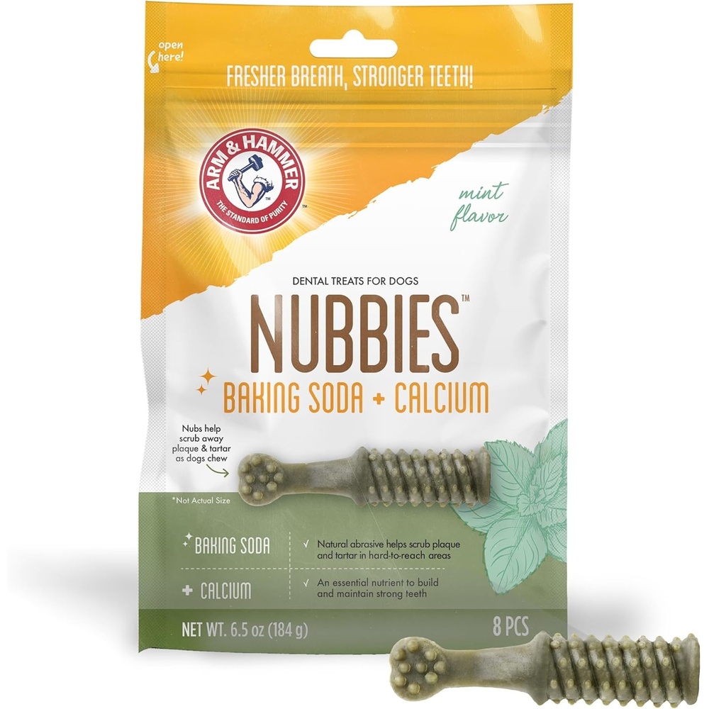 image:imageArm amp Hammer for Pets Nubbies Dental Treats Value Size Baking Soda amp Calcium Dog Dental Chews Helps Scrub Plaque amp Tartar While Chewing Peanut Butter Flavor 139 Count 528 Oz 6 PackMint