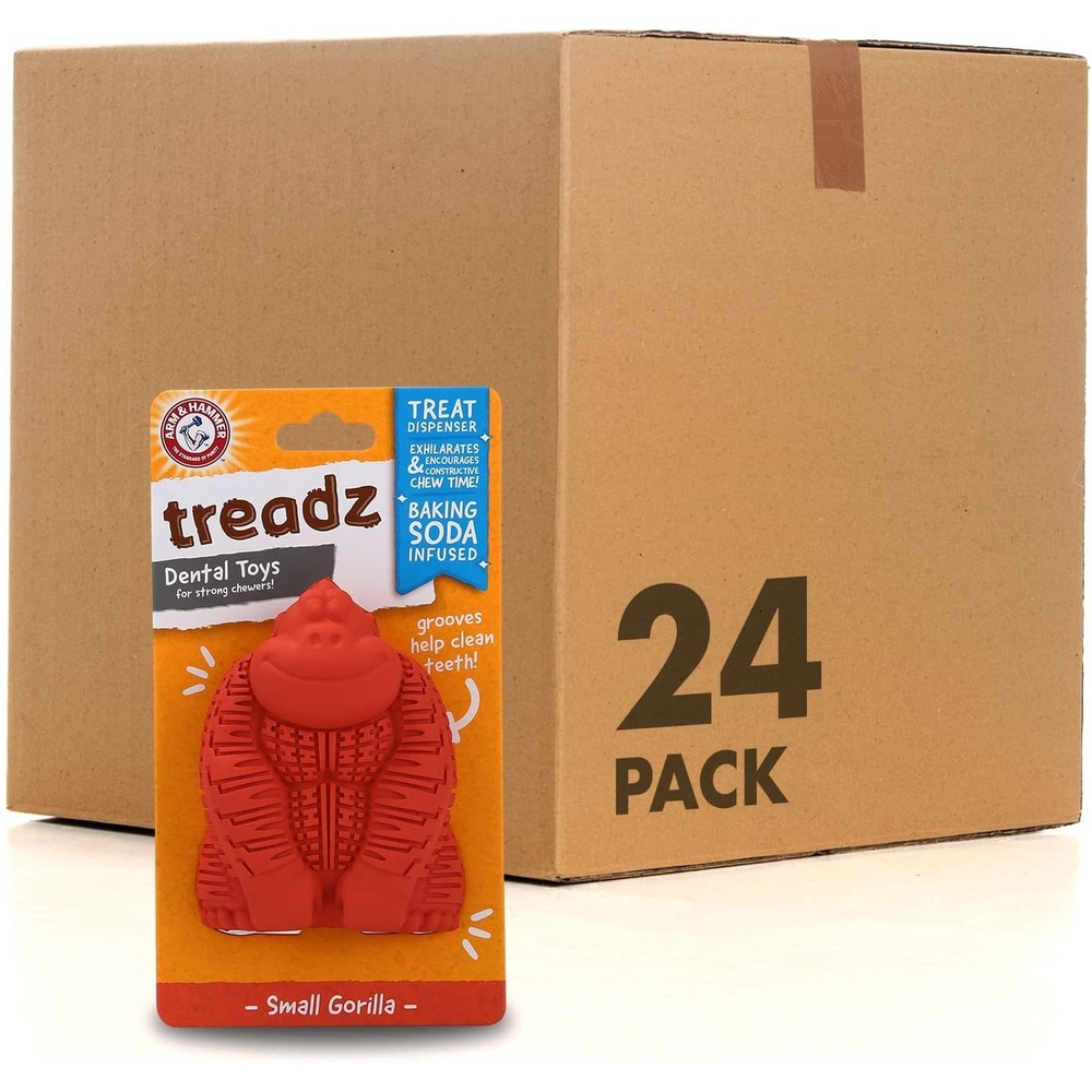 image:imageArm and Hammer for Pets Super Treadz Mini Gorilla Dental Chew Toy for Dogs Reduces Plaque and Tartar Without Brushing Baking Soda Infused Dishwasher Safe Dogs Up to 25 Lbs 35 Inch 24 PackRed