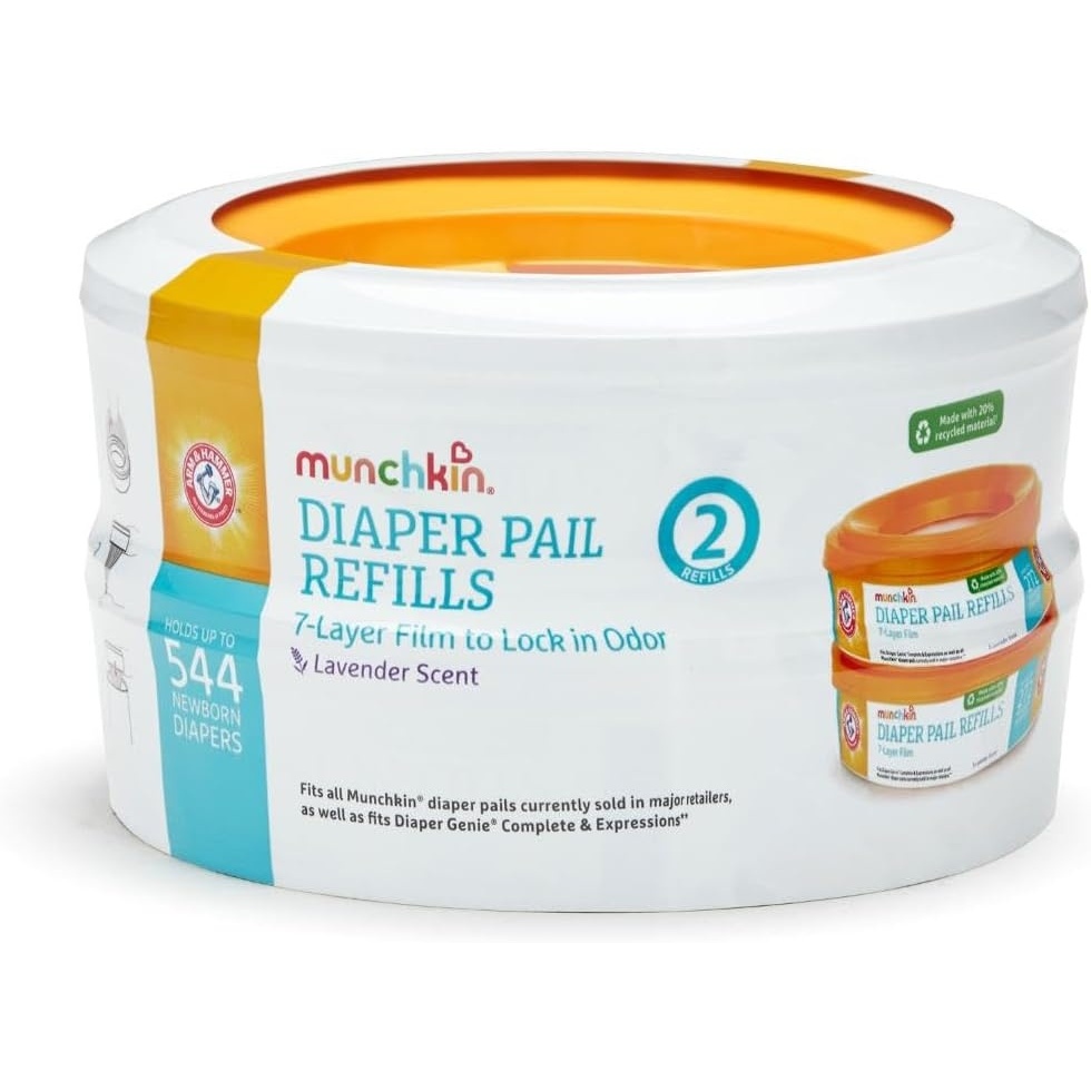 image:imageMunchkin Arm amp Hammer Diaper Pail Refill Rings Holds up to 544 Newborn Diapers 2 Pack1 Count Pack of 2