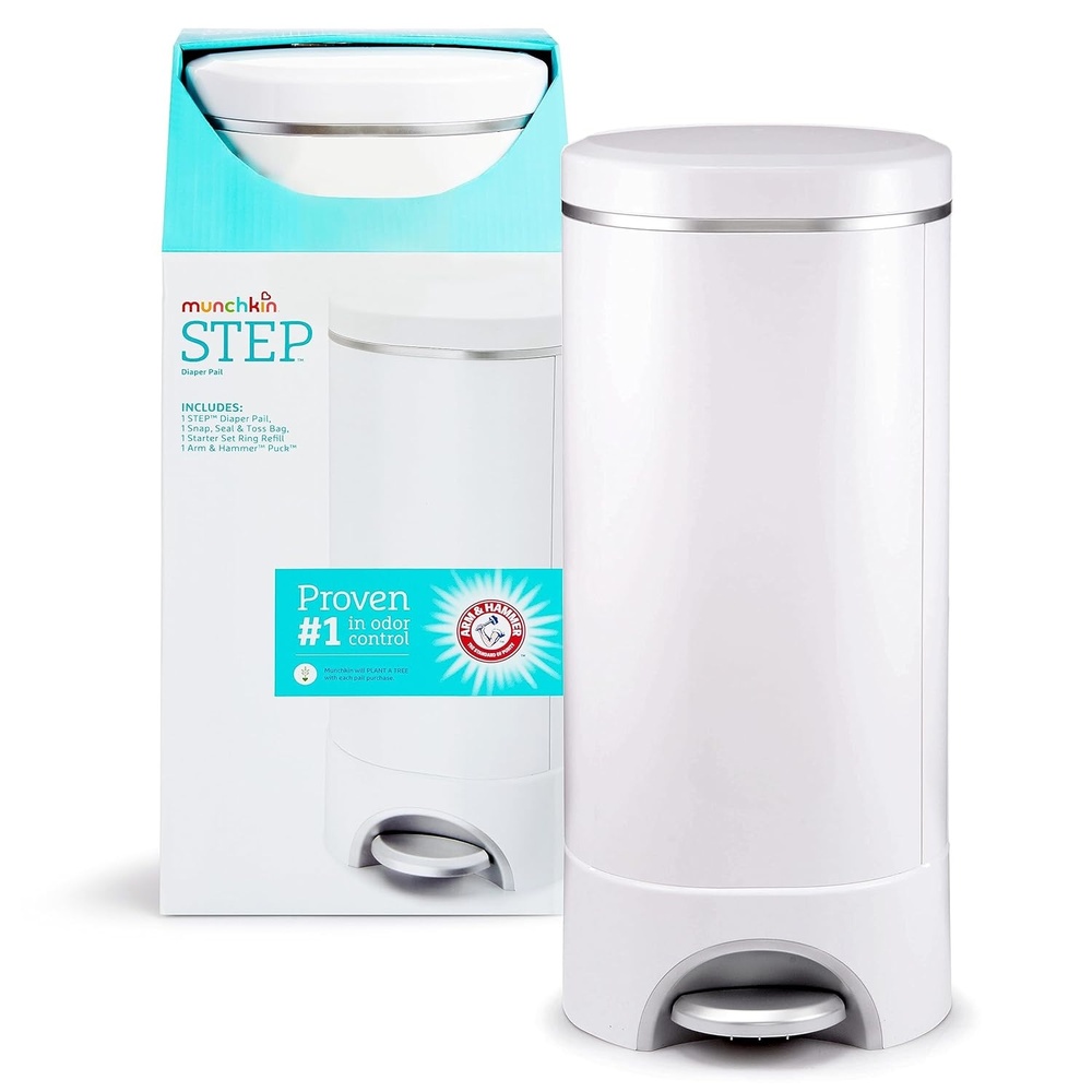 image:imageMunchkin STEP Diaper Pail Powered by Arm amp Hammer 1 in Odor Control AwardWinning Includes 1 Snap Seal amp Toss Bag 1 Starter Refill Ring and 1 PUCK Baking Soda CartridgeDiaper Pail