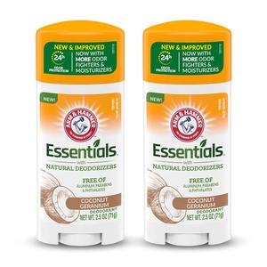 ARM & HAMMER Essentials Deodorant – Made with Natural Deodorizers – Coconut Geranium – Free From Aluminum, Parabens & Phthalates, 2.5 oz (Pack of 2)(Coconut)