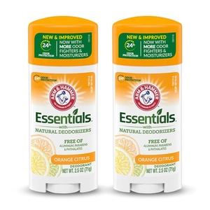 ARM & HAMMER Essentials Deodorant- Clean Juniper Berry- Wide Stick- Made with Natural Deodorizers- Free From Aluminum, Parabens & Phthalates, 2.5 oz (Pack of 2)(Orange)