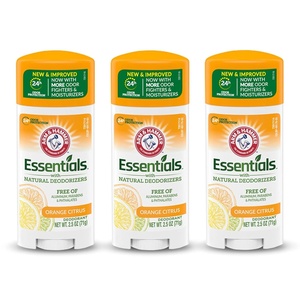 ARM & HAMMER Essentials Deodorant- Orange Citrus- Solid Oval – Made with Natural Deodorizers- Free From Aluminum, Parabens & Phthalates, 2.5 oz (Pack of 3)(Orange)