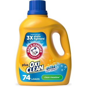 ARM & HAMMER Plus OxiClean Ultra Stain Fighters Liquid Laundry Detergent, Stain Remover for Clothes, Fresh Scent, 74 Loads, 96.2 Fl Oz(Clean Meadow)
