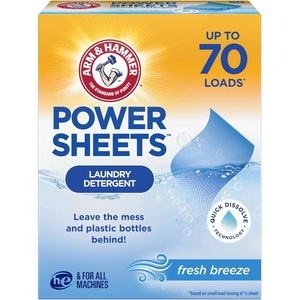 ARM & HAMMER Power Sheets Laundry Detergent, Fresh Breeze Scent, No Mess, Lightweight and Travel-Friendly, 35 Count, Up to 70 Small Loads(Fresh Breeze)