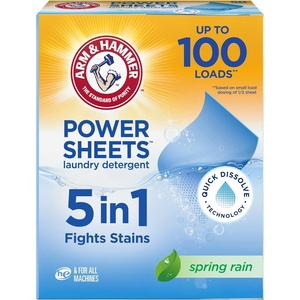 ARM & HAMMER Power Sheets Laundry Detergent, Fresh Breeze Scent, No Mess, Lightweight and Travel-Friendly, 35 Count, Up to 70 Small Loads(Spring Rain)