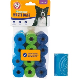 Arm & Hammer Durable Disposable Dog And Cat Waste Bags With Activated Baking Soda, 180 Dog Poop Bags, 9 x 14 Inches, Blue(Assorted)