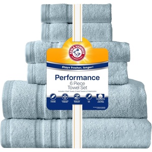 Arm & Hammer Performance Bath Towel Set, 6 Piece, White(Light Blue)