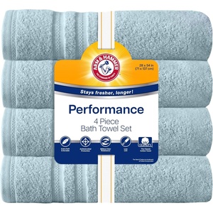 Arm & Hammer Performance Bath Towels, 4 Piece, White(Light Blue)