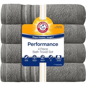 Arm & Hammer Performance Bath Towels, 4 Piece, White(Light Grey)