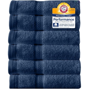 Arm & Hammer Performance Towel Washcloth Set, 6 Piece, White(Dark Blue)