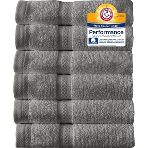 Arm & Hammer Performance Towel Washcloth Set, 6 Piece, White(Grey)