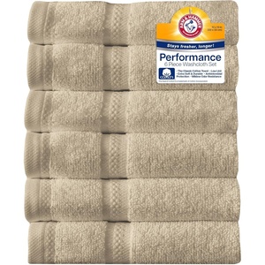 Arm & Hammer Performance Towel Washcloth Set, 6 Piece, White(Khaki)