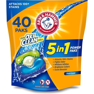Arm & Hammer Plus OxiClean 5-in-1 Laundry Detergent Power Paks, 42 Count (Packaging may vary)(Fresh Scent)