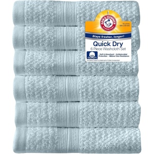 Arm & Hammer Quick Dry Washcloth Set, 6 Piece, Light Grey(Light Blue)