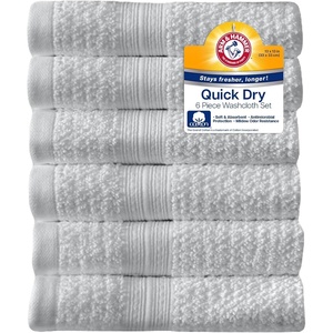 Arm & Hammer Quick Dry Washcloth Set, 6 Piece, Light Grey(Light Grey)