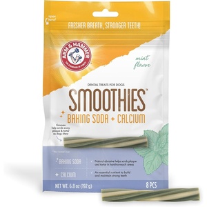 Arm & Hammer Smoothies Dental Chews for Dogs with Baking Soda & Calcium, Fight Bad Breath, Plaque & Tartar without Brushing, Mint Flavor, Medium Size, 57 Count, 3.3 lb Bucket(Mint)