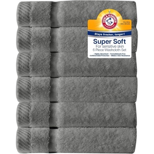 Arm & Hammer Super Soft Washcloths, 6 Piece, Light Blue(Grey)
