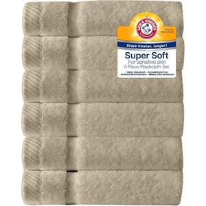 Arm & Hammer Super Soft Washcloths, 6 Piece, Light Blue(Khaki)