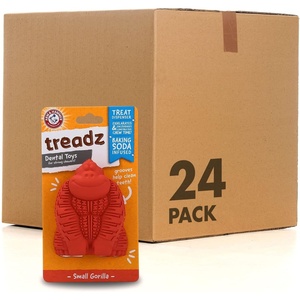 Arm and Hammer for Pets Super Treadz Mini Gorilla Dental Chew Toy for Dogs – Reduces Plaque and Tartar Without Brushing, Baking Soda Infused, Dishwasher Safe, Dogs Up to 25 Lbs, 3.5 Inch – 24 Pack(Red)