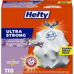 Hefty Ultra Strong 13 Gallon Trash Bags, Tall Kitchen Trash Bags 13 Gallon Size, Drawstring Closure, Continuous Odor Control, White, Citrus Twist Scent, 80 Bags(Lavender & Sweet Vanilla -13G)