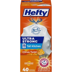 Hefty Ultra Strong 13 Gallon Trash Bags, Tall Kitchen Trash Bags 13 Gallon Size, Drawstring Closure, Continuous Odor Control, White, Citrus Twist Scent, 80 Bags(Citrus Twist)