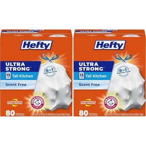 Hefty Ultra Strong 13 Gallon Trash Bags, Tall Kitchen Trash Bags 13 Gallon Size, Drawstring Closure, Continuous Odor Control, White, Unscented, 110 Bags(80 Count (Pack of 2))