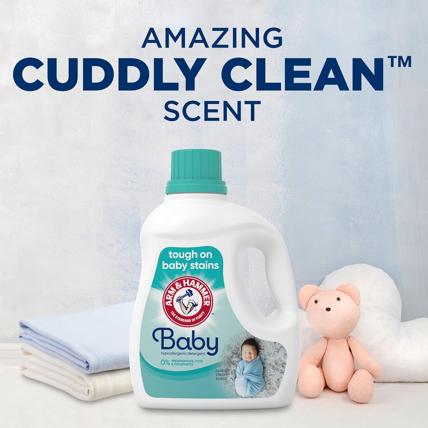 image:imageARM amp HAMMER Baby 77 Loads Hypoallergenic Liquid Laundry Detergent 1005 fl ozCuddly Clean