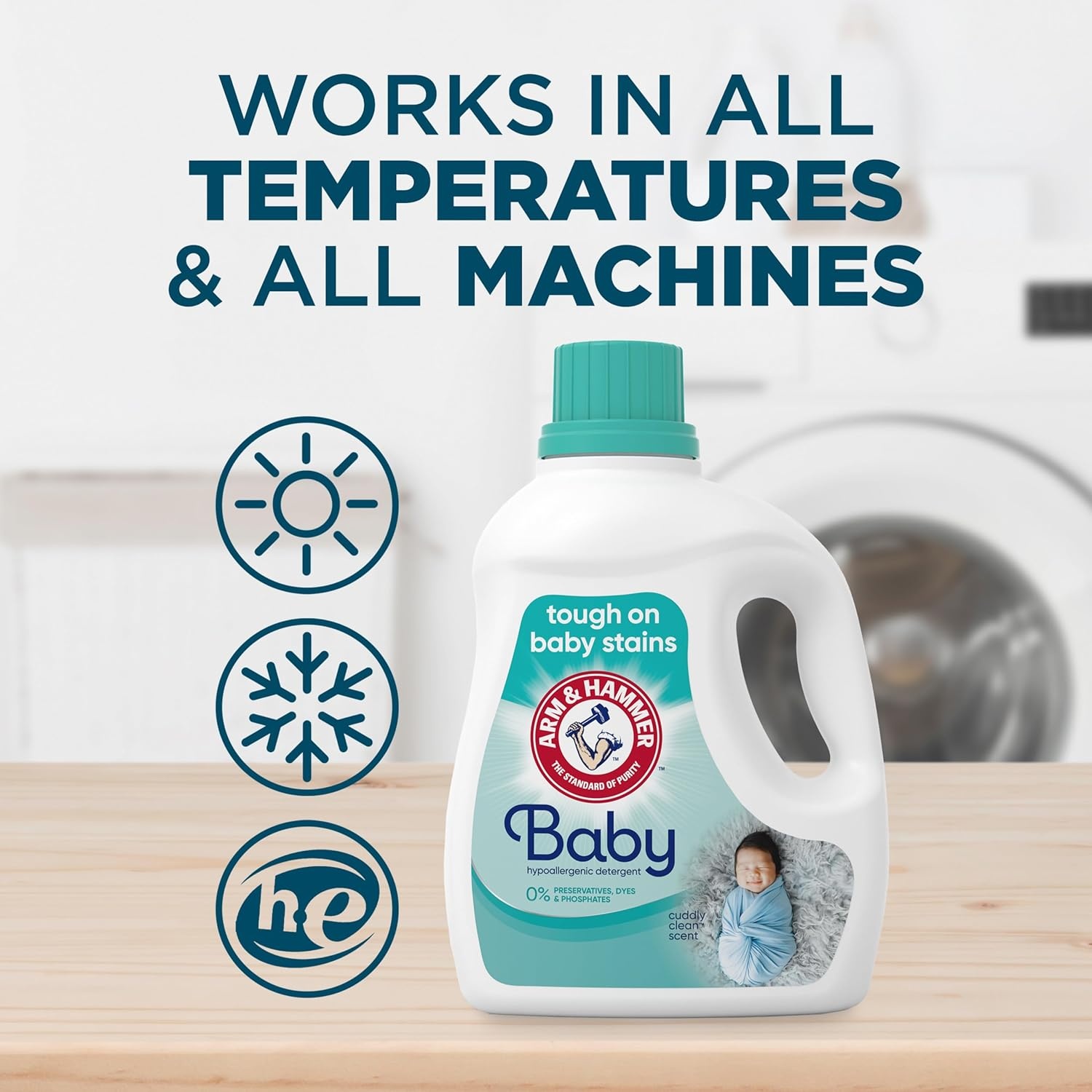image:imageARM amp HAMMER Baby 77 Loads Hypoallergenic Liquid Laundry Detergent 1005 fl ozCuddly Clean