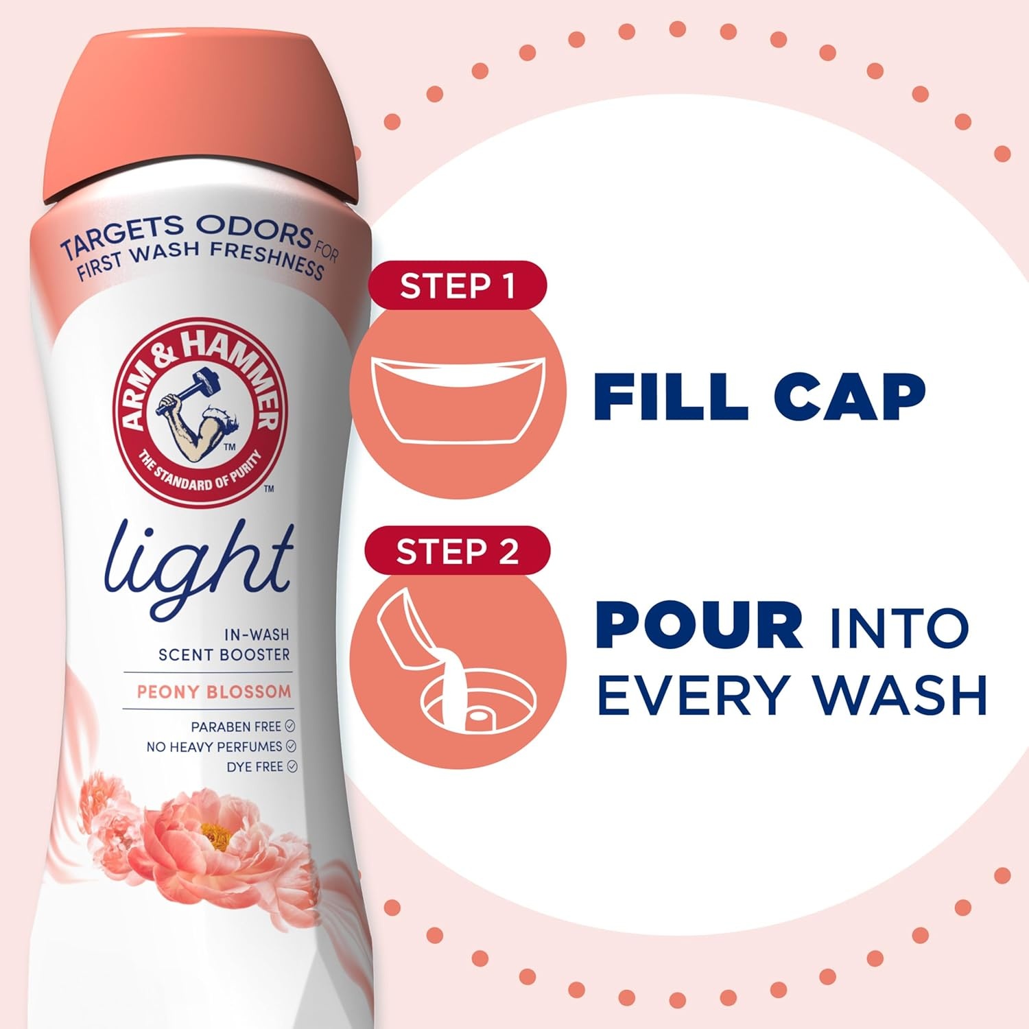 image:imageARM amp HAMMER Light InWash Scent Booster No Heavy Perfumes No Dyes No Parabens Peony Blossom Scent 24 Oz24 Ounce Pack of 1