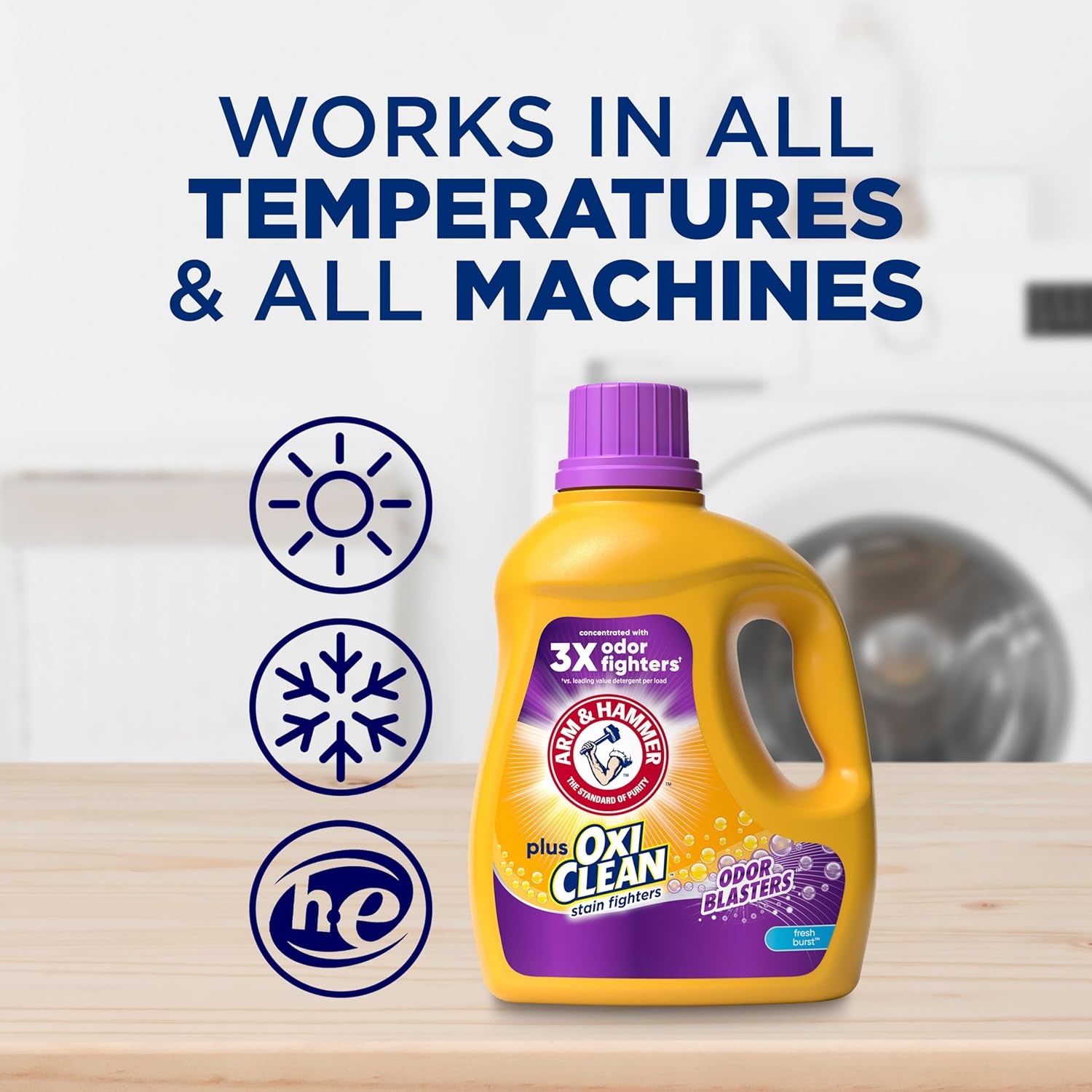image:imageARM amp HAMMER Plus OxiClean with Odor Blasters Liquid Laundry Detergent Laundry Odor Remover Attacks Stains Fresh Botanical Scent 74 Loads 962 Fl OzFresh Burst