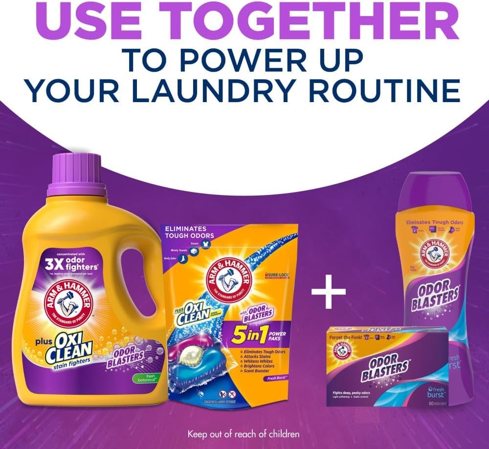 image:imageARM amp HAMMER Plus OxiClean with Odor Blasters Liquid Laundry Detergent Laundry Odor Remover Attacks Stains Fresh Botanical Scent 74 Loads 962 Fl OzFresh Botanical