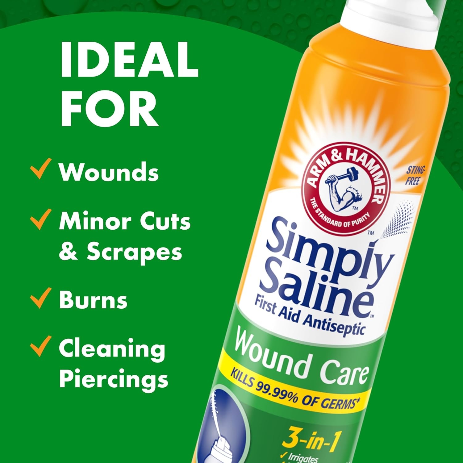 image:imageARM amp HAMMER Simply Saline Wound Care 3in1 Antiseptic First Aid Spray with Aloe to Help Prevent Infection StingFree Saline for Wound Irrigation and Cleaning Soothe Wounds with Aloe 74 oz 2pk