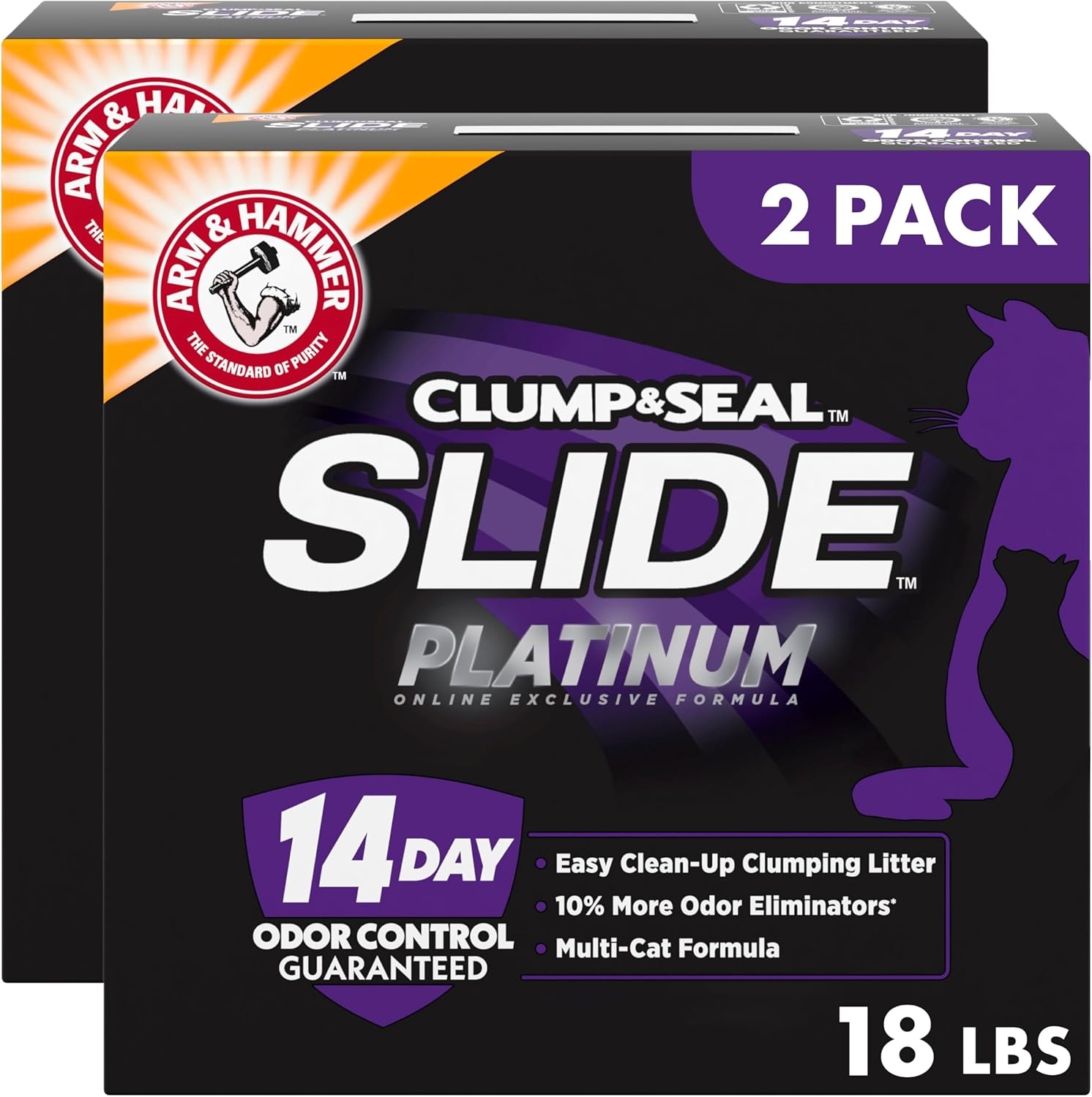 image:imageARM amp Hammer Clump amp Seal Platinum Cat Litter MultiCat Clumping Litter Forms RockHard Clumps Powerful Odor Eliminators with Baking Soda 14Day Odor Control 18 lbs18 lbs Pack of 2