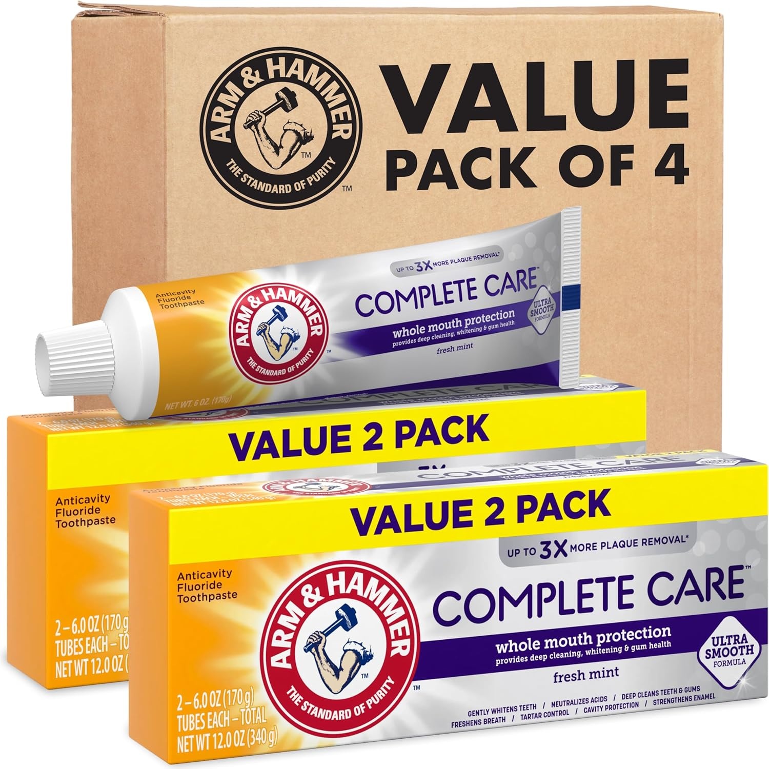 image:imageARM amp Hammer Complete Care Toothpaste Teeth Whitening Toothpaste with Baking Soda Fluoride Whole Mouth Protection Fresh Mint Flavor 60 oz Pack of 4Mint