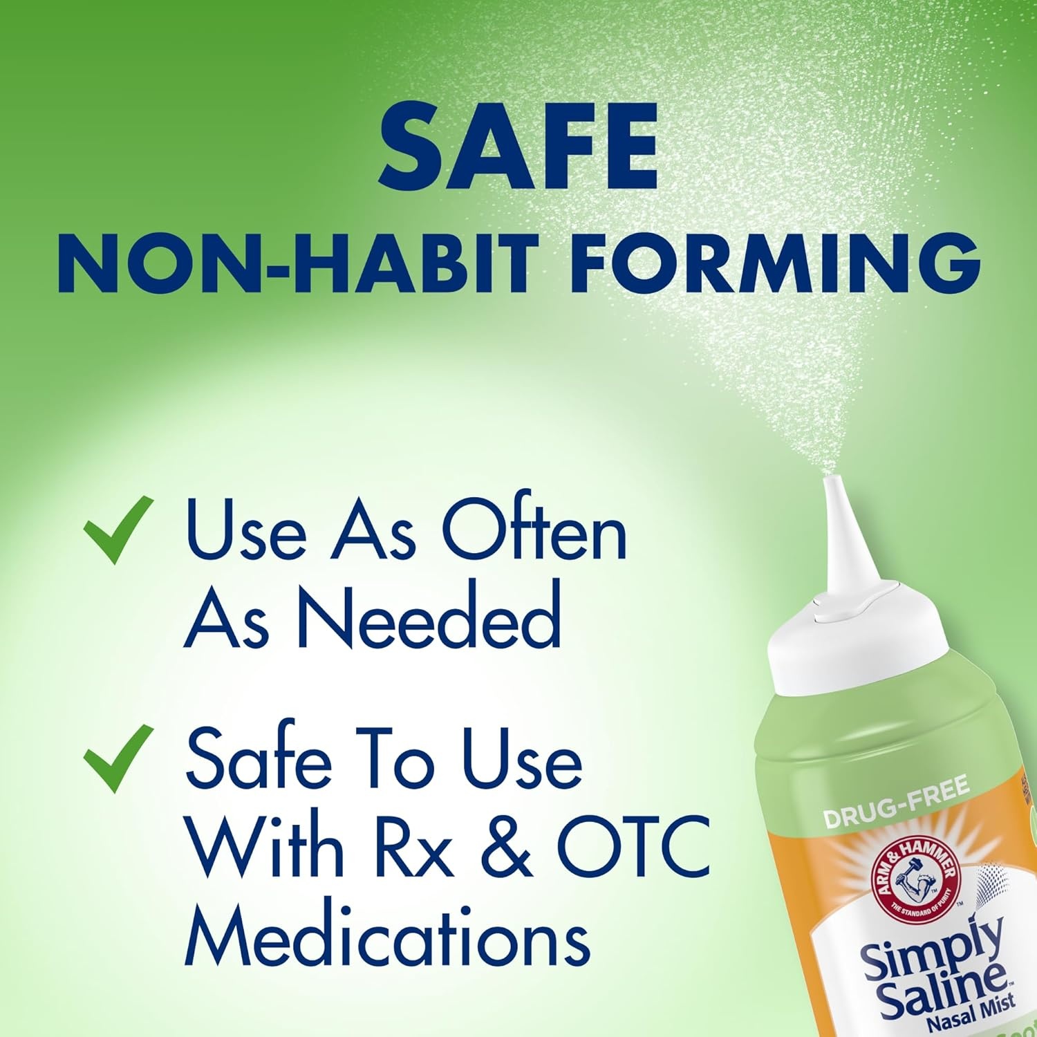 image:imageARM amp Hammer Simply Saline Moisturize amp Soothe Nasal Mist DrugFree Moisturizing Saline Nasal Spray for Instant Relief for Dry Nose 46 Oz 130 g 3 Pack