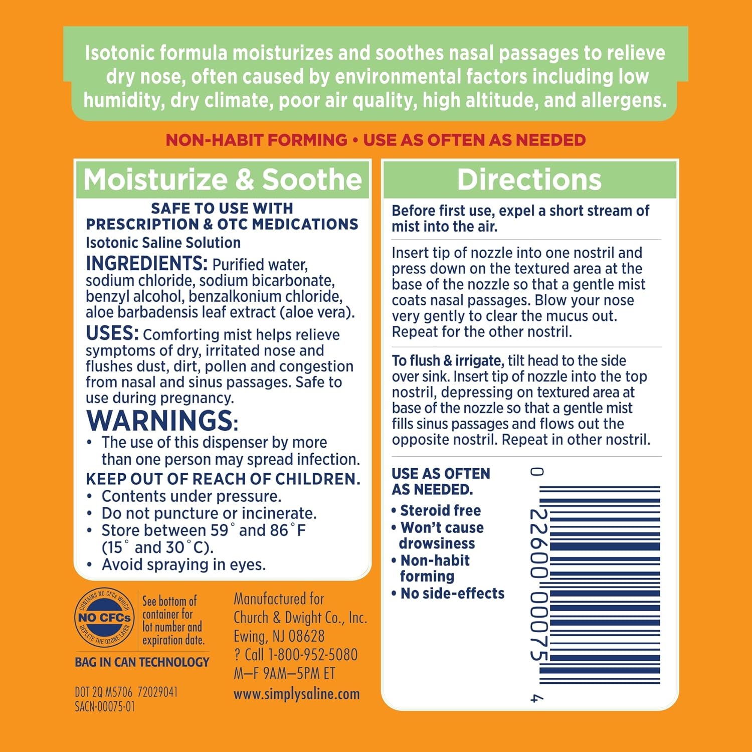 image:imageARM amp Hammer Simply Saline Moisturize amp Soothe Nasal Mist DrugFree Moisturizing Saline Nasal Spray for Instant Relief for Dry Nose 46 Oz 130 g 3 Pack