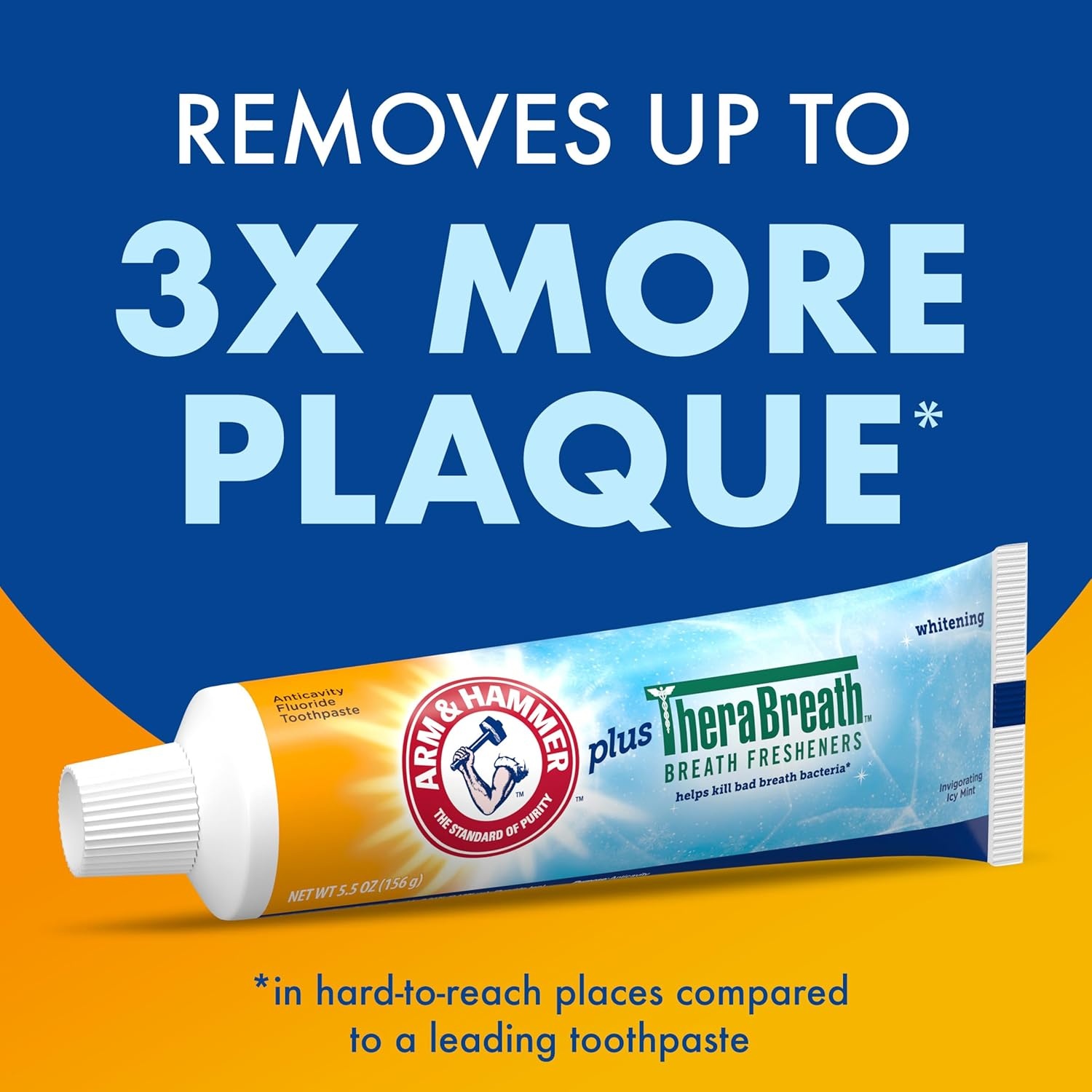 image:imageARM amp Hammer Toothpaste Plus TheraBreath Breath Fresheners ICY Mint Flavor Teeth Whitening Toothpaste Anticavity Fluoride for Bad Breath 55 Oz Pack of 255 Ounce Pack of 4