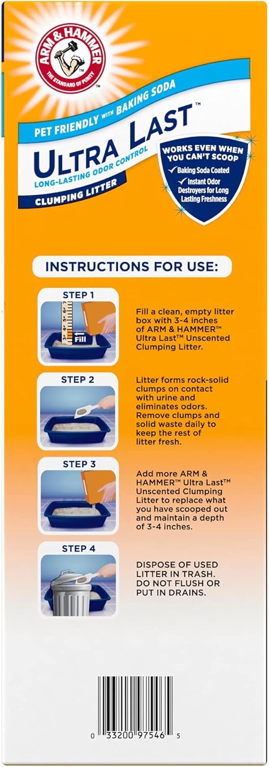 image:imageARM amp Hammer Ultra Last Clumping Cat Litter Unscented MultiCat 18 Lbs Pet Friendly with Baking Soda Odor Control Litter18 lbs Pack of 1