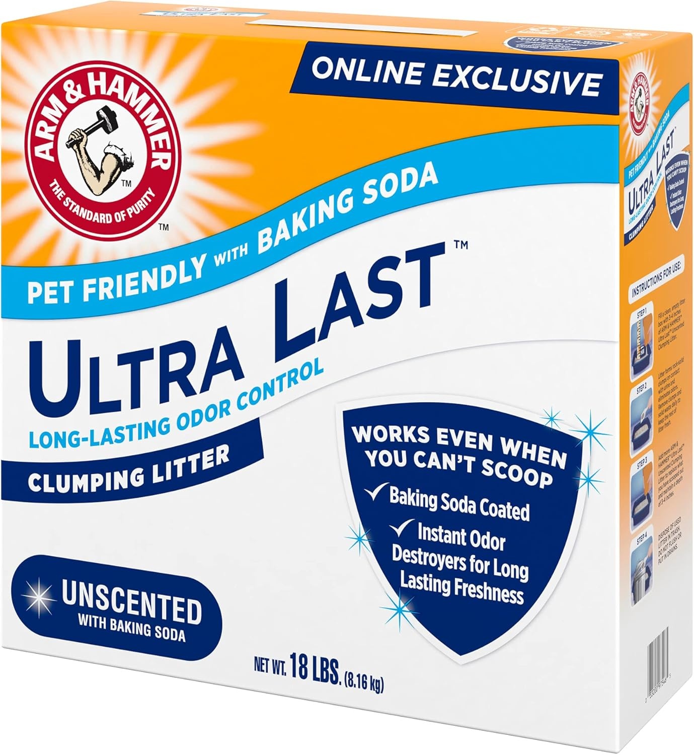 image:imageARM amp Hammer Ultra Last Clumping Cat Litter Unscented MultiCat 18 Lbs Pet Friendly with Baking Soda Odor Control Litter18 lbs Pack of 1