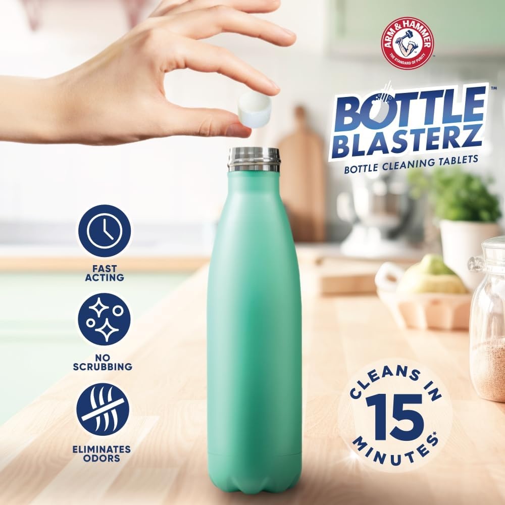 image:imageArm amp Hammer Bottle Blasterz DropIn Cleaning Tablets Perfect for Water Bottles Tumblers and Coolers AllNatural Ingredients Eliminates Odors FastActing Individually Packed 12 Count