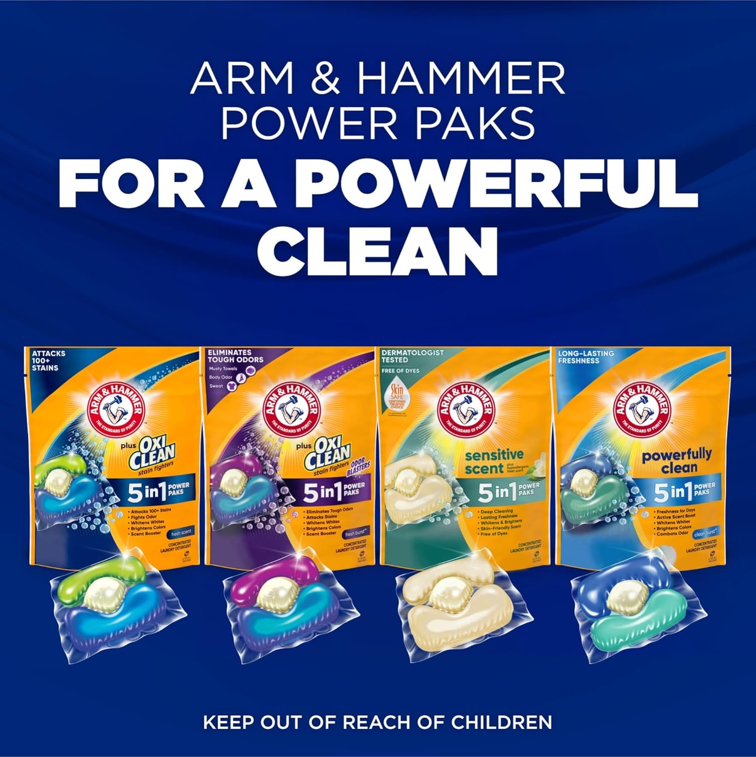 image:imageArm amp Hammer Clean Burst 5in1 Laundry Detergent Power Paks High Efficieny HE 42 CountClean Burst