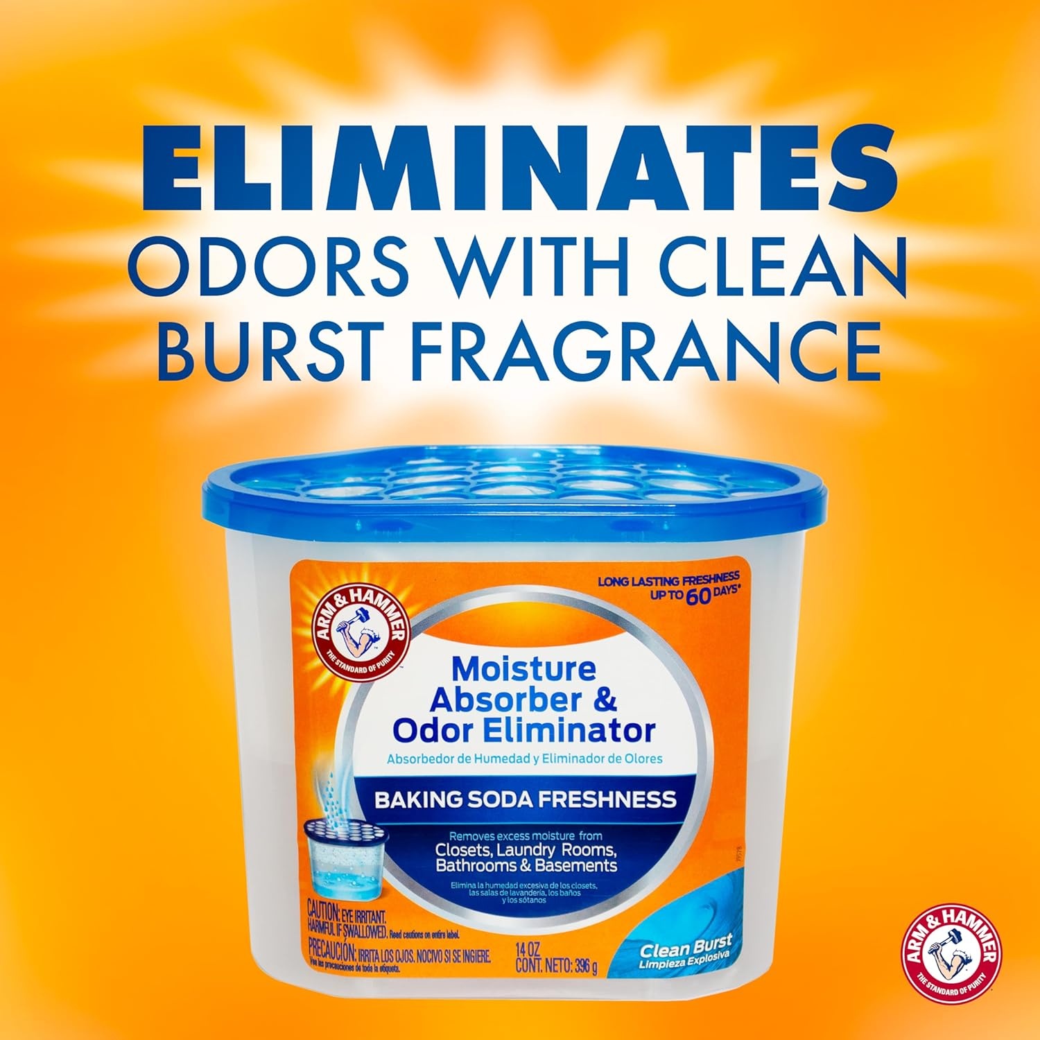 image:imageArm amp Hammer Clean Burst Moisture Absorber and Odor Eliminator Tubs 14 oz 3 Pack Attract and Trap Excess Moisture Eliminate Musty Odors Convenient and Effective