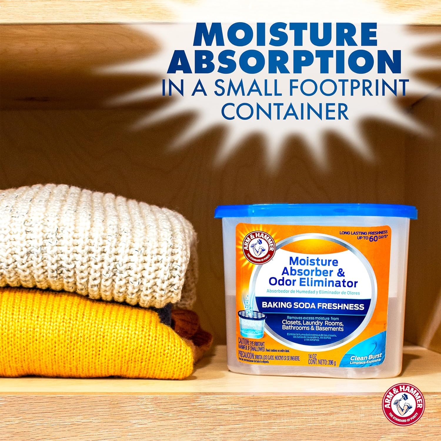 image:imageArm amp Hammer Clean Burst Moisture Absorber and Odor Eliminator Tubs 14 oz 3 Pack Attract and Trap Excess Moisture Eliminate Musty Odors Convenient and Effective