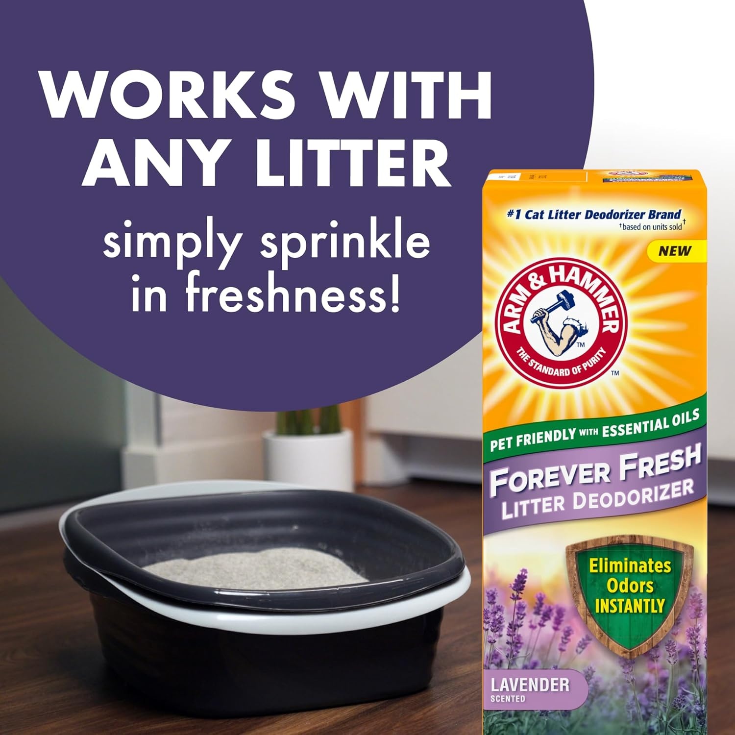 image:imageArm amp Hammer Forever Fresh Cat Litter Deodorizer Wild Lavender Essential Oils Baking Soda Odor Neutralizer 30 oz Pack of 6 Packaging May VaryForever Fresh