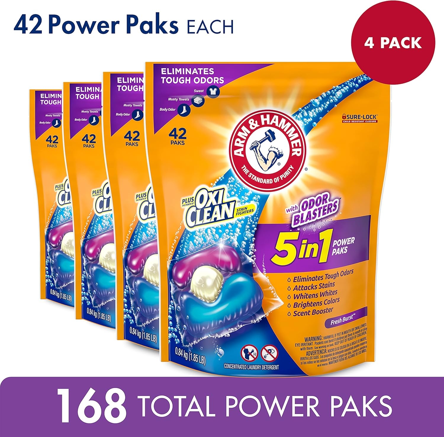 image:imageArm amp Hammer Plus Odor Blasters 5in1 42ct 4x42ct 168 CountFresh Burst